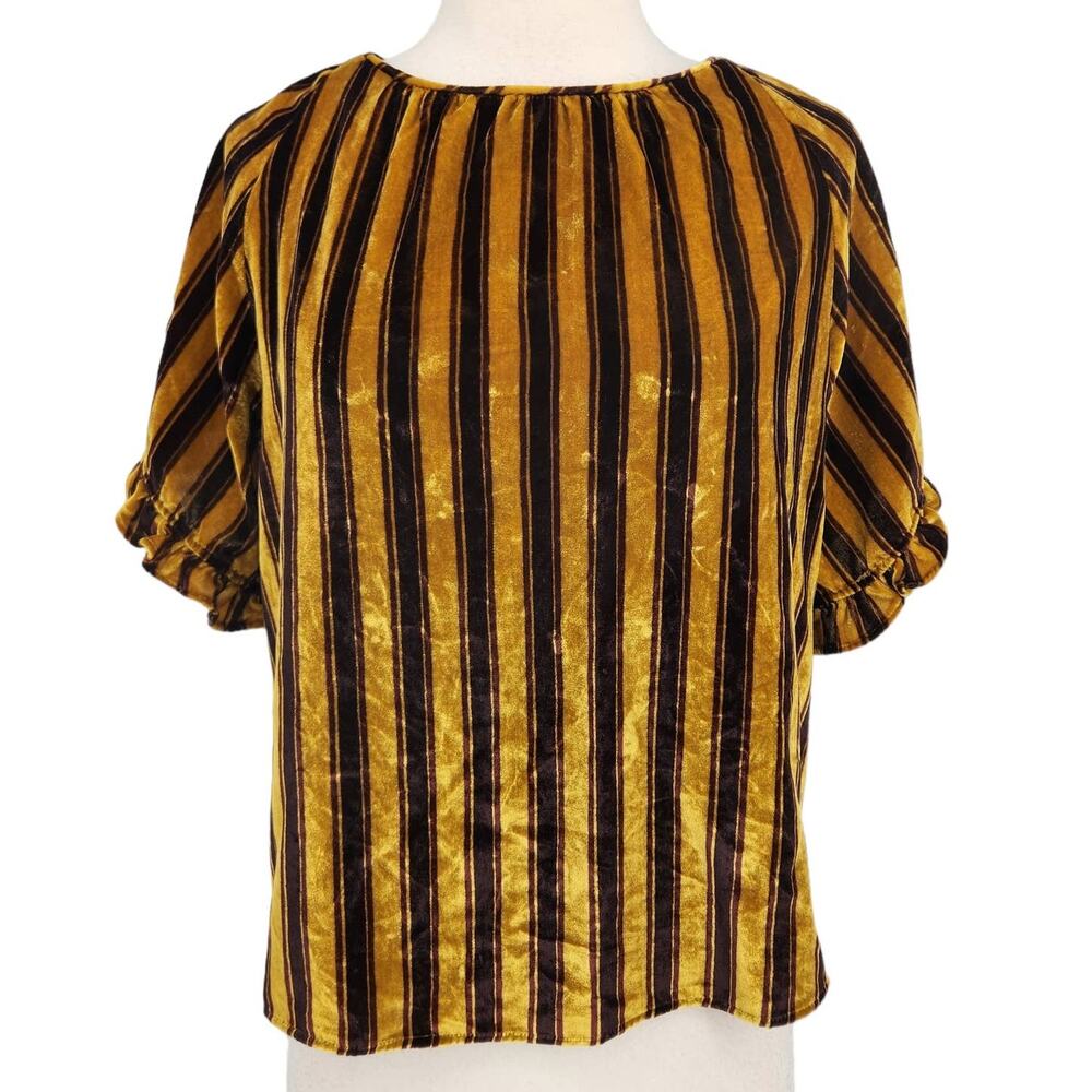 Madewell Velvet Memento Ruffle-Sleeve Top in Stripe